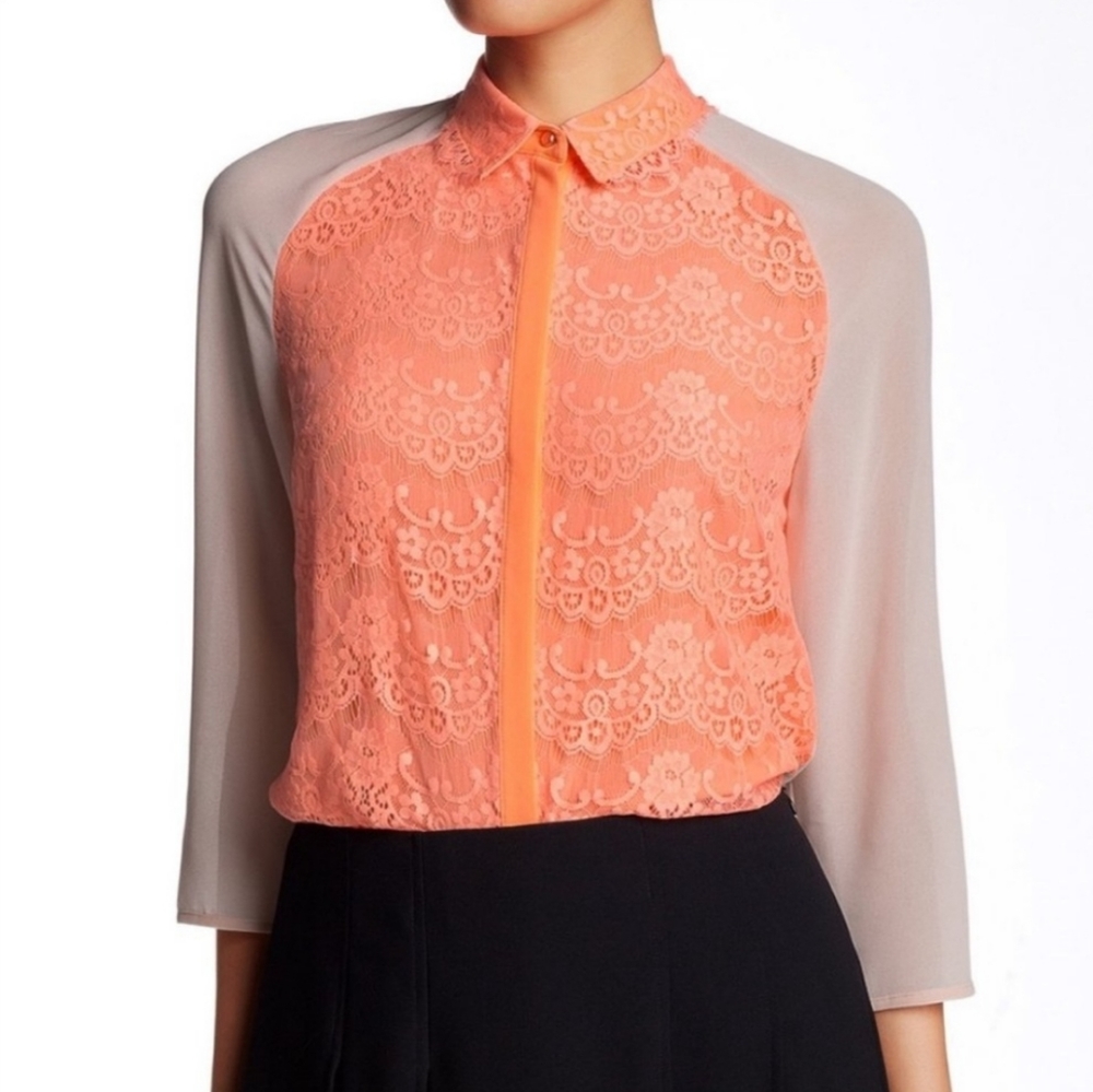 Ted Baker London Abra Lace Neon Coral Blouse